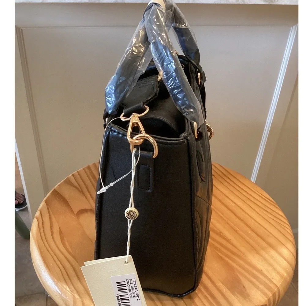 VALENTINO ORLANDI‎ Black Quilted Satchel Top Handle Crossbody Purse New V-2012 - Picture 5 of 8